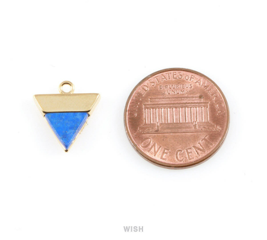 Lapis Lazuli Triangle Stone Charm in Gold, Gemstone Framed Pendant / SLLG-053-P