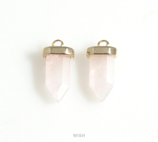 Rose Quartz Point Gemstone Charm in Rhodium, Rose Quartz Point Gemstone Pendant / SRQRH-106-P