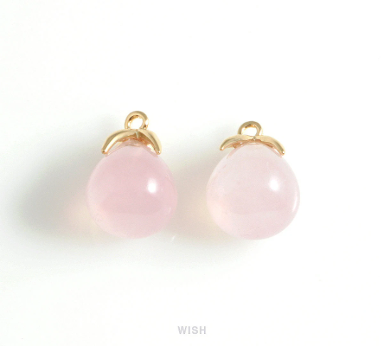 Rose Quartz Teardrop Gemstone Charm in Gold, Rose Quartz Gemstone Pendant / SRQG-105-P