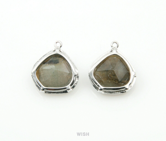 Labradorite Faceted Gemstone Charm in Gold, Framed Pear Gemstone Pendant / SLBG-084-P