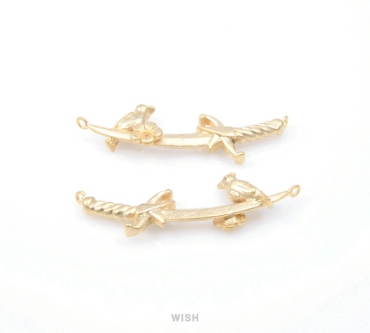 Flower and Sparrow on Sword Pendants in Matte Gold, Silver Sword Charm / MMG-346-P