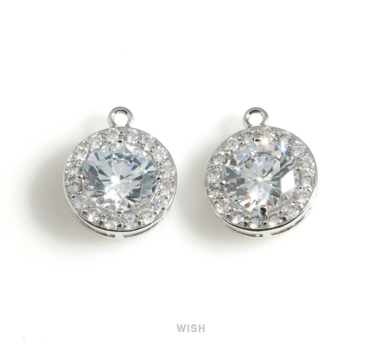 Round Cubic Zirconia Pendant in Gold, Round CZ Charm / CG-086-P