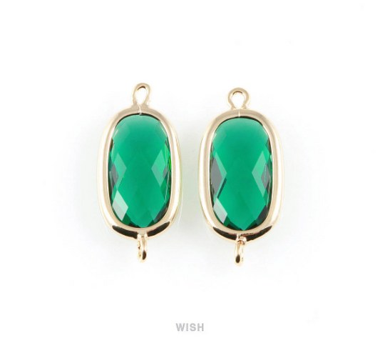 Emerald Oval Glass Connector in Rhodium, Framed Oval Connector  / GEMRH-035-C