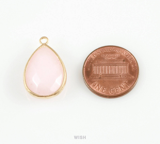 Peach Synthetic Stone Charms in Matte Gold, Framed Teardrop Pendant / SPCMG-010-P