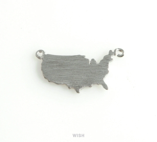 United States Pendants in Matte Rhodium, America Map Charm / MMRH-451-P