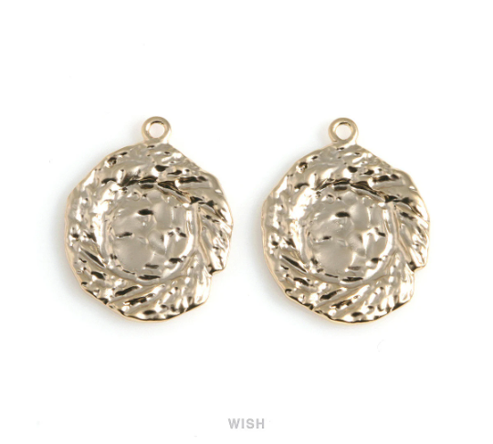 Hammered Coin Pendants in Matte Rhodium, Hammered Disc Charm / MMRH-526-P
