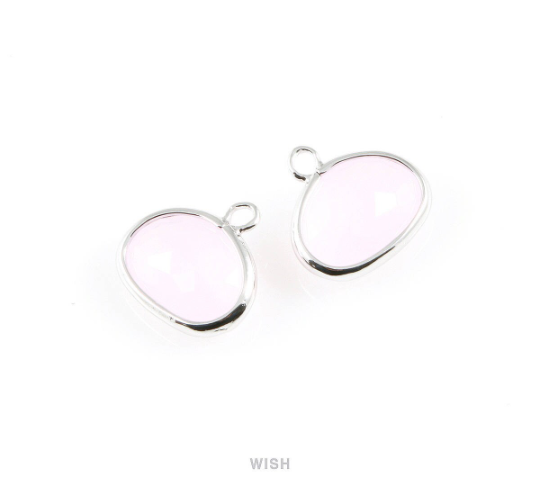 Rose Quartz Oval Glass Charm in Gold, Glass Framed Pendant / GRQG-039-P