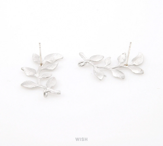 Leaves and Branch Stud Earrings in Matte Rhodium, Branch Ear Studs / MMRH-260-E