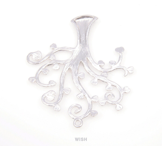 Heart Leaves Tree Pendants in Matte Rhodium, Family Tree Charms / MMRH-087-P