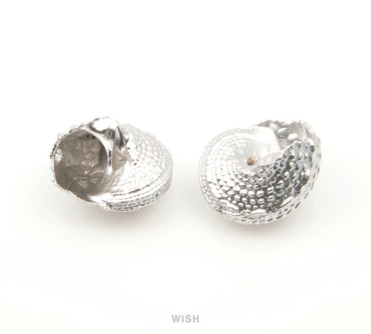 Seashell Pendant in Matte Rhodium, Seashell Necklace Charm / MMRH-216-P