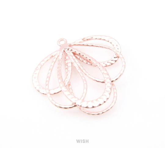Fanwise Drop Pendants in Matte Rose Gold, Fanwise Teardrop Charms / MMRG-072-P