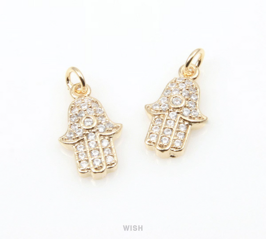 Gold Hamsa Pendant with 26 Cubic Zirconia, Cubic Zirconia in Hamsa / CG-053-P