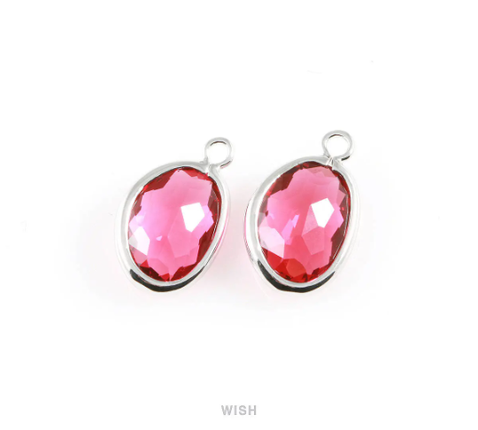 Ruby Pear Glass Charm in Gold, Glass Framed Pendant / GRBG-040-P