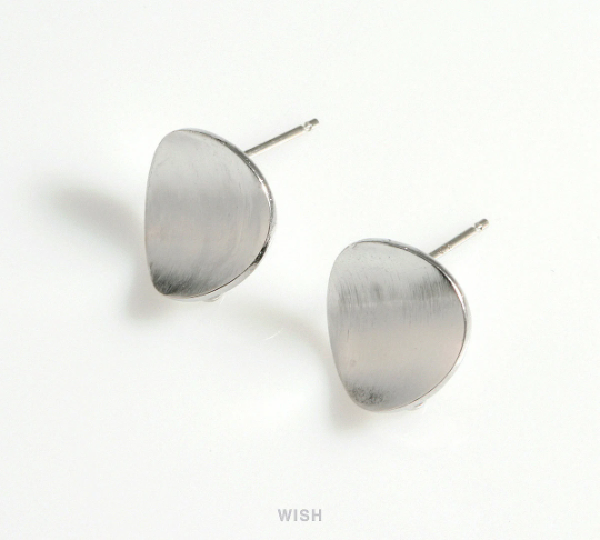 Concave Disc Stud Earrings in Rhodium, Concave Disc Ear Studs / MRH-598-E