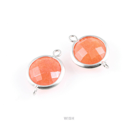 Amber Color Faceted Stone Charms in Matte Gold, Framed Round Connectors / SAMMG-028-C