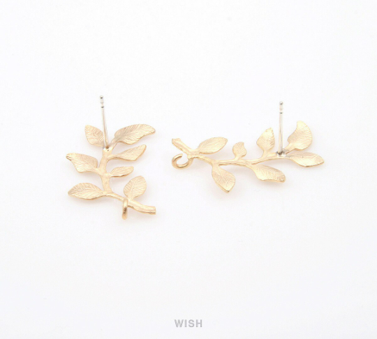 Leaves and Branch Stud Earrings in Matte Gold, Branch Ear Studs / MMG-260-E