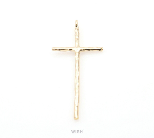 Hammered Cross Pendant in Matte Rhodium, Latin Cross Charm / MMRH-276-P