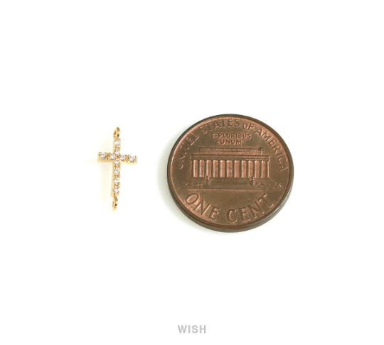 Cross Cubic Zirconia Charms in Gold, Cross Pendants with 10 Rhinestones / MG-723-P