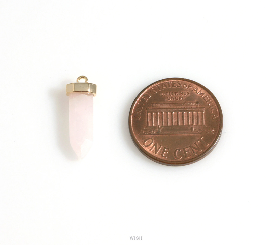 Rose Quartz Point Gemstone Charm in Gold, Rose Quartz Point Gemstone Pendant / SRQG-106-P