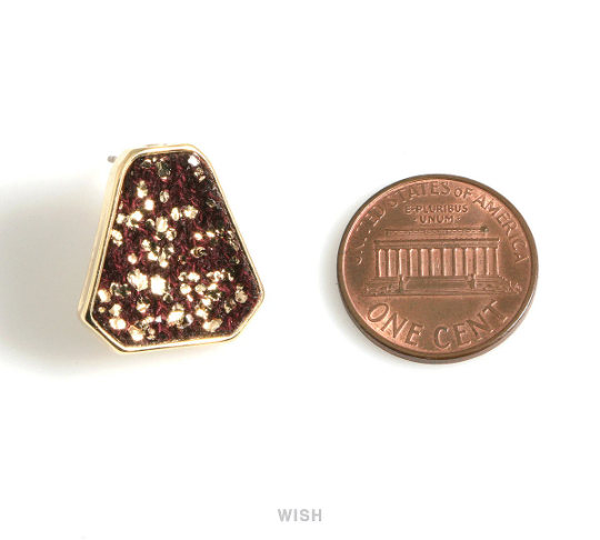 Six Angles Black Fabric Drop with Gold Leaf Stud Earrings in Gold, Six Angles Drop Studs / MBKG-516-E