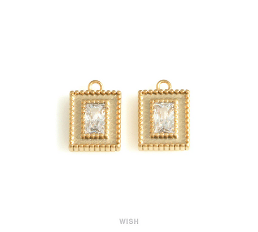 Rectangle Cubic Zirconia Charms in Matte Gold, Rectangle Pendants with a CZ / MMG-718-P