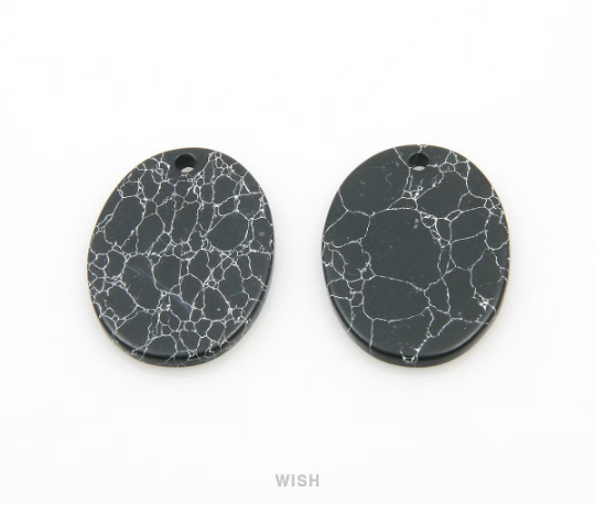 Howlite Oval Stone Charm, Gemstone Pendant / SHT-078-P