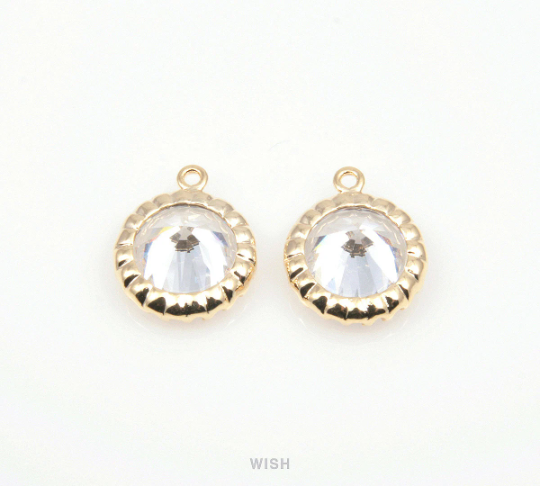 Round Cubic Zirconia Pendants in Gold, Round Cubic Gems Charms / CG-008-P (Large)