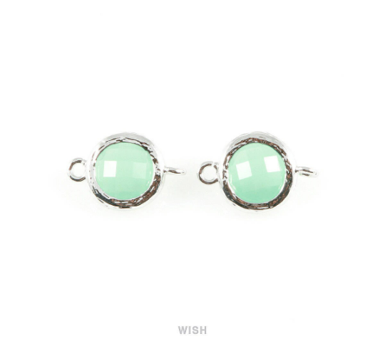 Mint faceted Glass Connector in Gold, Framed Round Glass Bead /GMTG-015-P