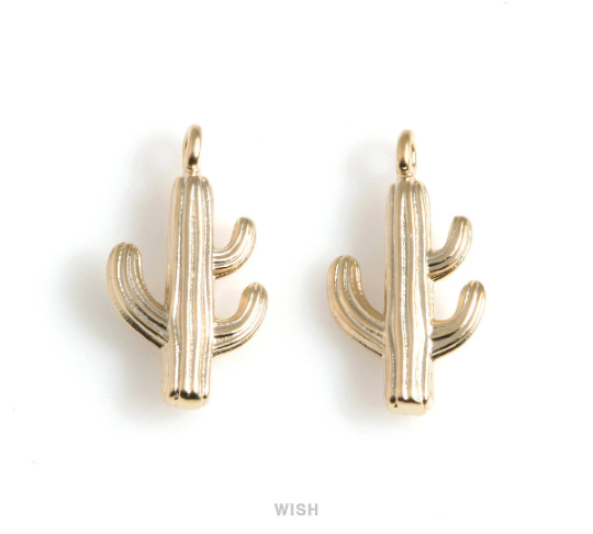 Cactus Pendants in Matte Rhodium, Solid Cactus Charm / MMRH-532-P