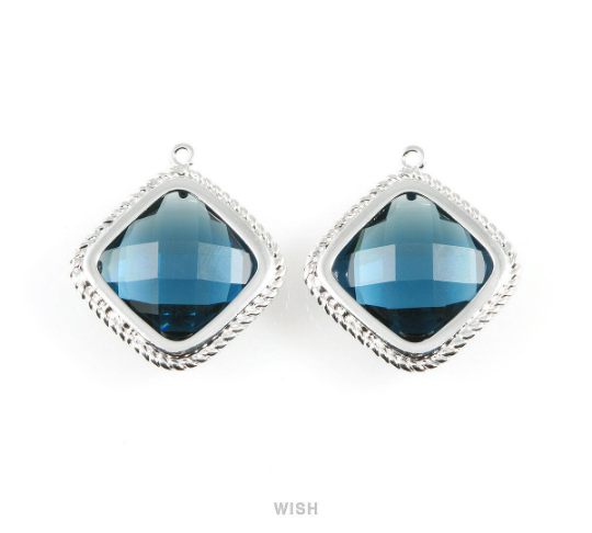 Montana Blue Diamond Shape Pendants in Gold, Framed Diamond Charms / GMBG-032-P