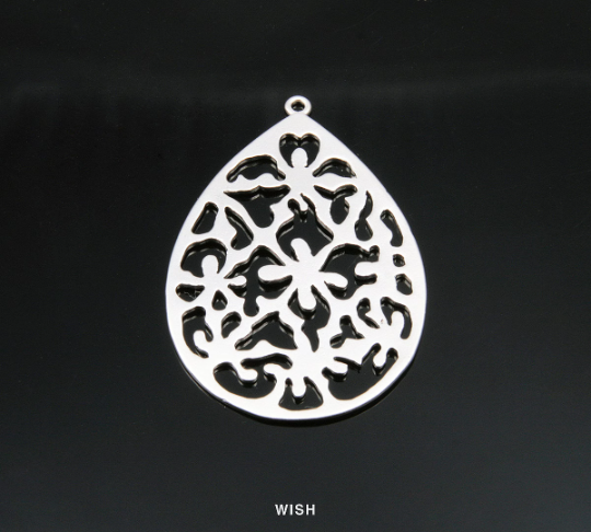 Geometric Teardrop Pendants in Matte Rhodium, Teardrop Charms / MMRH-119-P