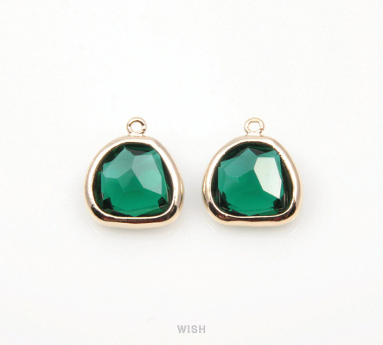 Emerald Pear Glass Charm in Rhodium, Glass Framed Pendant / GEMRH-093-P