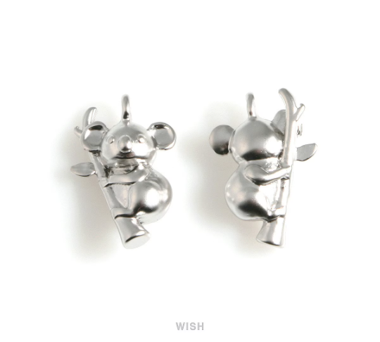Koala Pendants in Matte Rhodium, Solid Koala Charm / MMRH-530-P