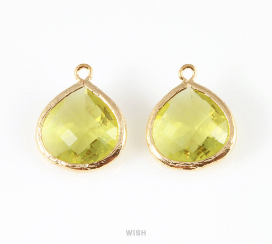 Apple Faceted Glass Charm in Rhodium, Framed Drop Glass Bead / GAPRH-001-P (Large)