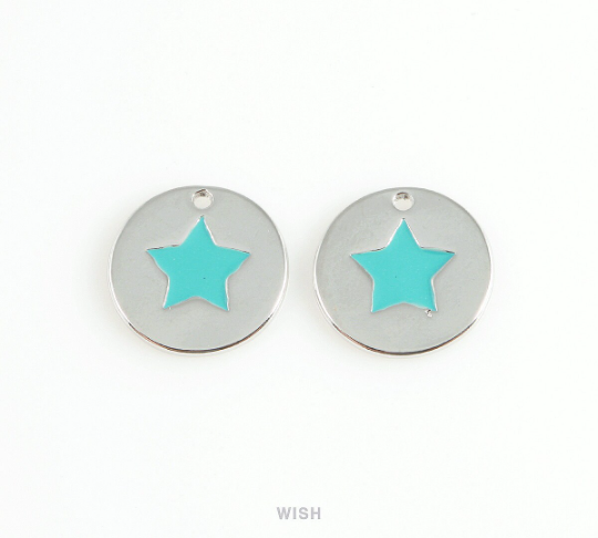Turquoise Star Disc Pendants in Gold, Mint Star Charm / MG-406-P