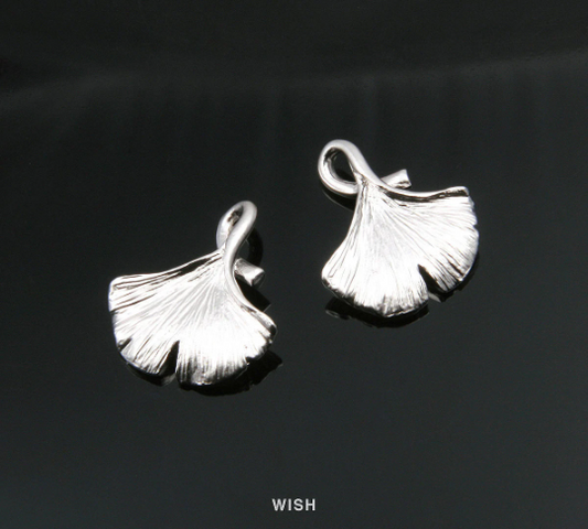 Ginkgo Leaf Pendant in Matte Rhodium, Textured Ginkgo Leaf Charm / MMRH-239-P