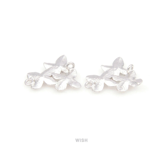 3 Flower Connectors in Matte Rhodium, Flower Leaves Charms / MMRH-098-C