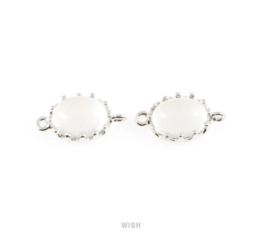 Clear Oval Glass Connectors in Gold, Framed Glass Gem /GCLG-020-P