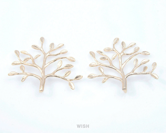 Leaves and Branch Pendants in Matte Rhodium, Branch Tree Charms / MMRH-110-P