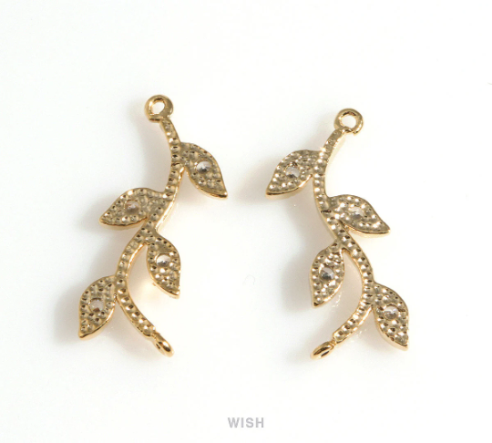 Cubic Zirconia Branch Connector in Gold, Branch CZ Charm / CG-084-P