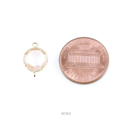 Amethyst Round Glass Connectors in Gold, Framed Glass Gem /GTZG-018-P (Medium)