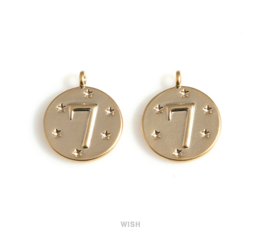 Lucky Seven on Coin Pendants in Matte Gold, Lucky Seven Coin Charms / MMG-697-P