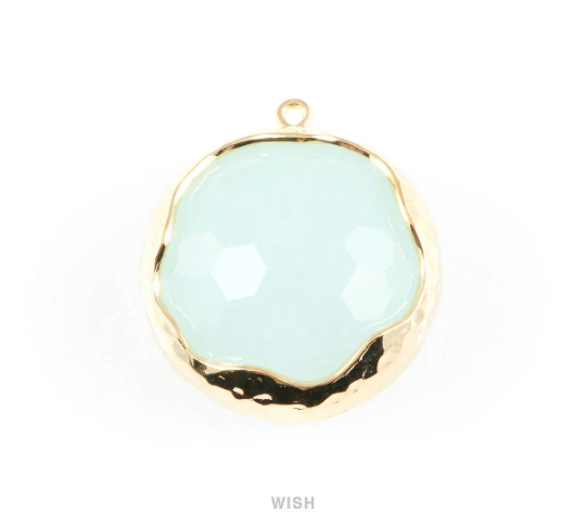Alice Blue Faceted Glass Charms in Rhodium, Framed Round Pendant / GABRH-011-P