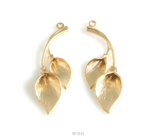 Double Lily Pendants in Matte Rhodium, Lily Petal Charms / MMRH-658-P