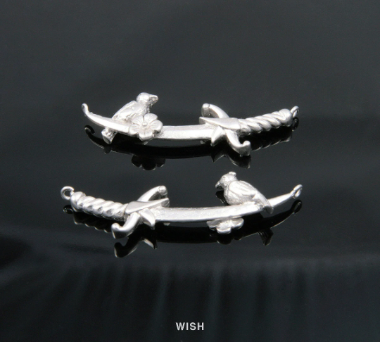 Flower and Sparrow on Sword Pendants in Matt Rhodium, Silver Sword Charm / MMRH-346-P