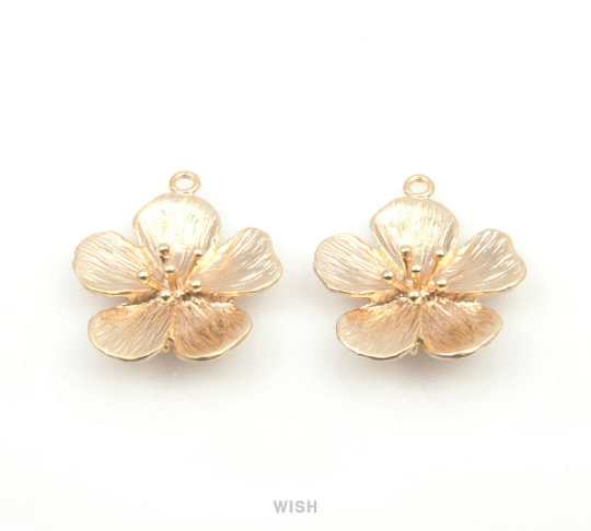 Plum Blossom Pendant in Matte Rhodium, Five Petal Flower Charm / MMRH-195-P