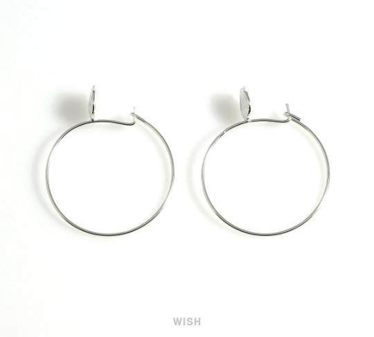 Hoop Earrings with seashell in Rhodium, Scallop Shell Hoop Earrings /FRH-044-E