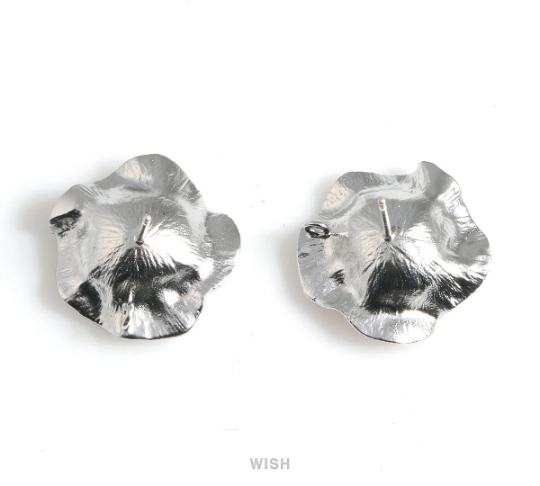 Morning Glory Flower Stud Earrings in Matte Rhodium, Flower Stud Ear Post / MMRH-159-E