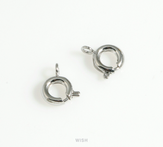 10 Rhodium Plated Spring Clasps with 10 Clasp Bars, Lobster Claw Clasps / FRH-021-C-Spring