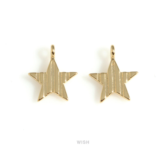 Stripe Star Pendants in Rhodium, Twinkle Star Charms / MRH-659-P